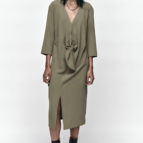 NWT Zara Olive Green Midi Dress - Picture 1 of 5